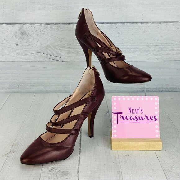 Vince Camuto JAMILY Triple Strap Back Zip Burgundy Leather High Heel Pump 6 M - Picture 2 of 10